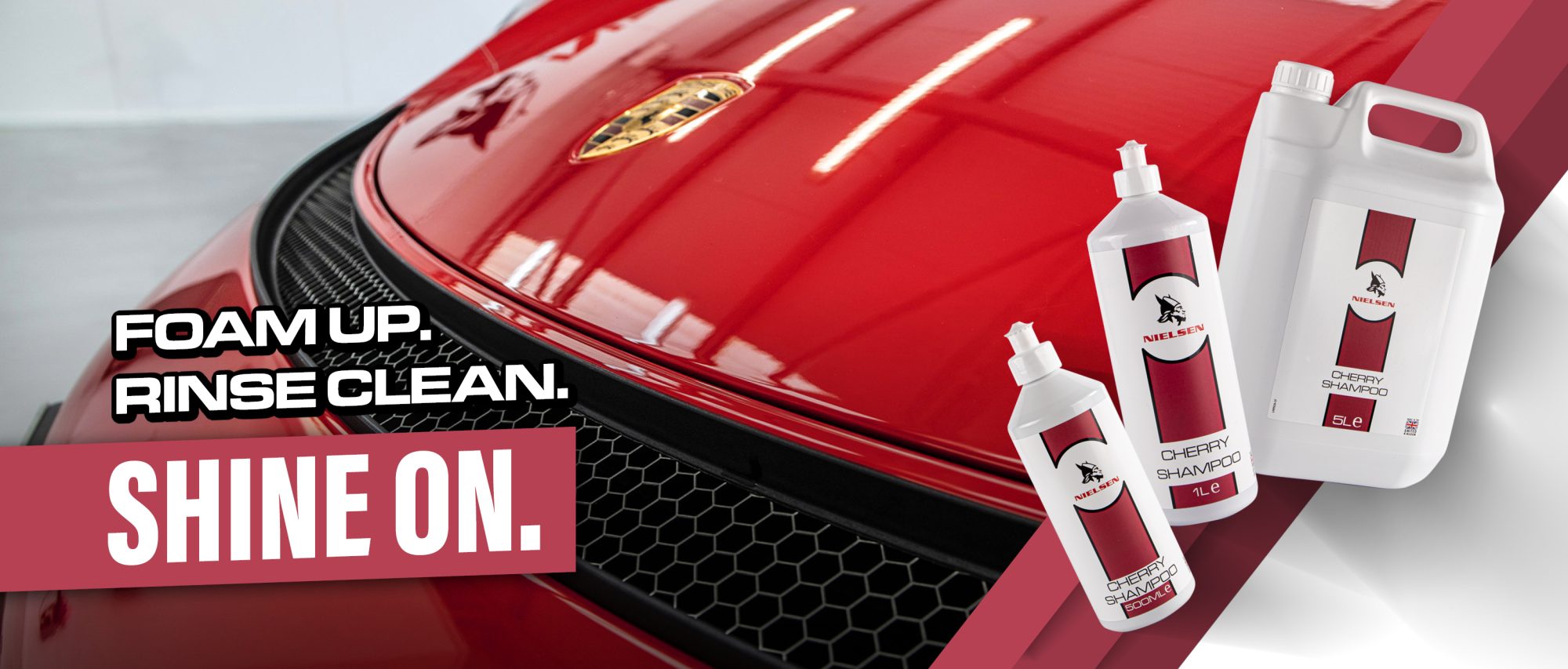Foam up. Rinse clean. Shine on. Cherry Shampoo banner